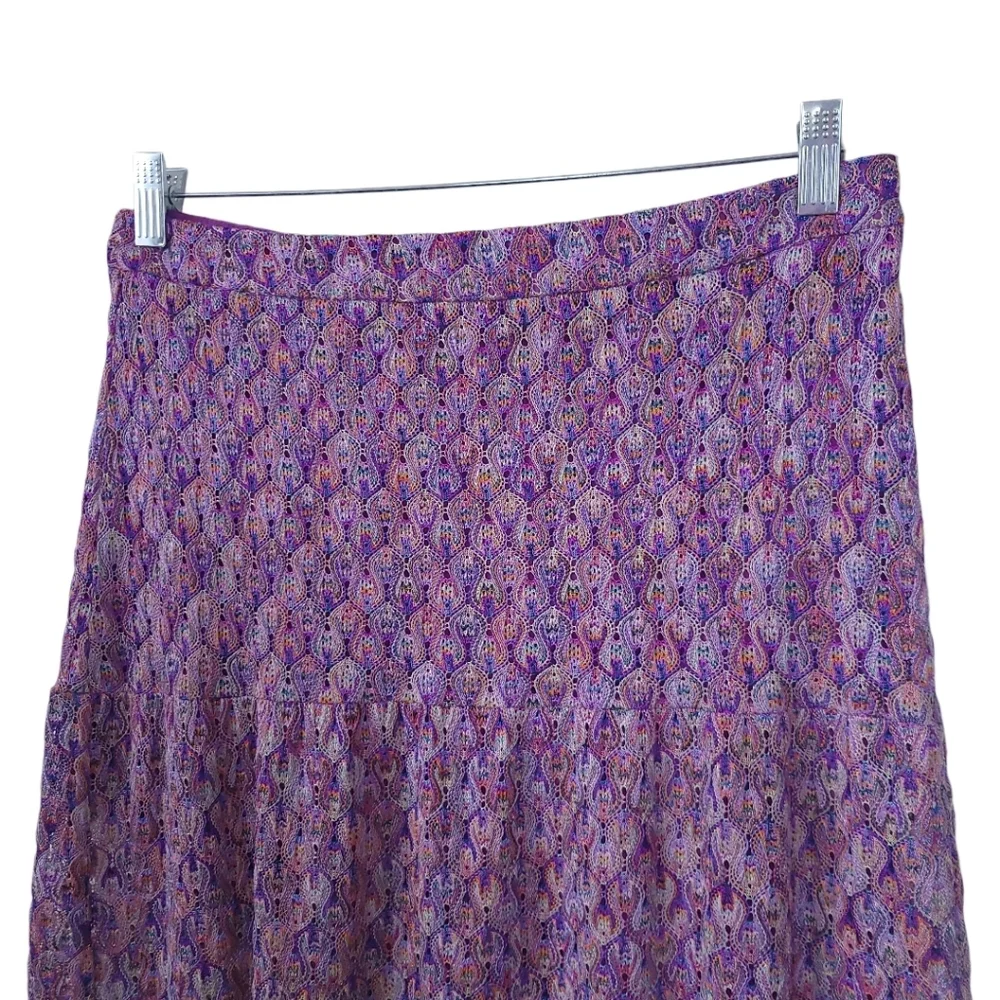 Trina Turk Serpentine Lace Crochet Knit Tiered Maxi Skirt Bohochic Fairycore